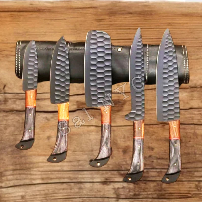 Hand Forged Damascus Steel Chef Knife Set, Kitchen Knives