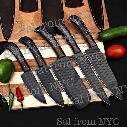 Father’s Day Chef Knife Set, 5Pcs Hand Forged Damascus Knives